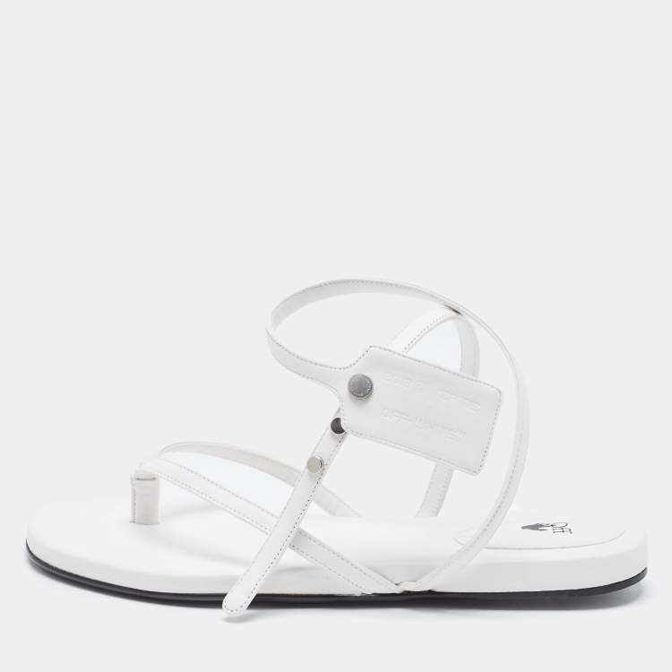 Pre Owned Off-White White Leather Ankle Strap Flats Size 40