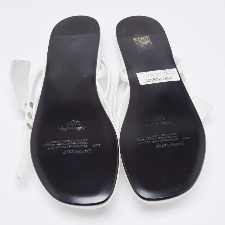 Pre Owned Off-White White Leather Ankle Strap Flats Size 40