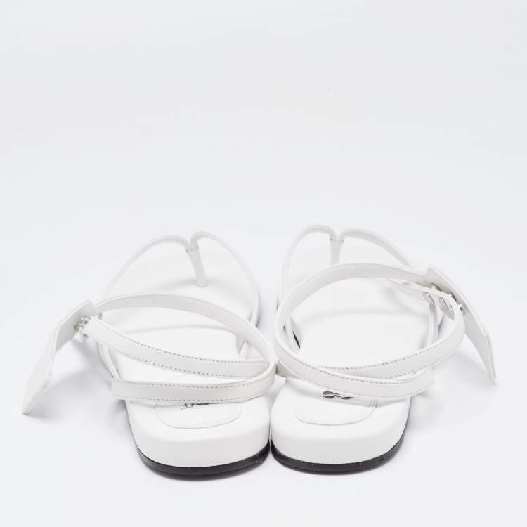 Pre Owned Off-White White Leather Ankle Strap Flats Size 40