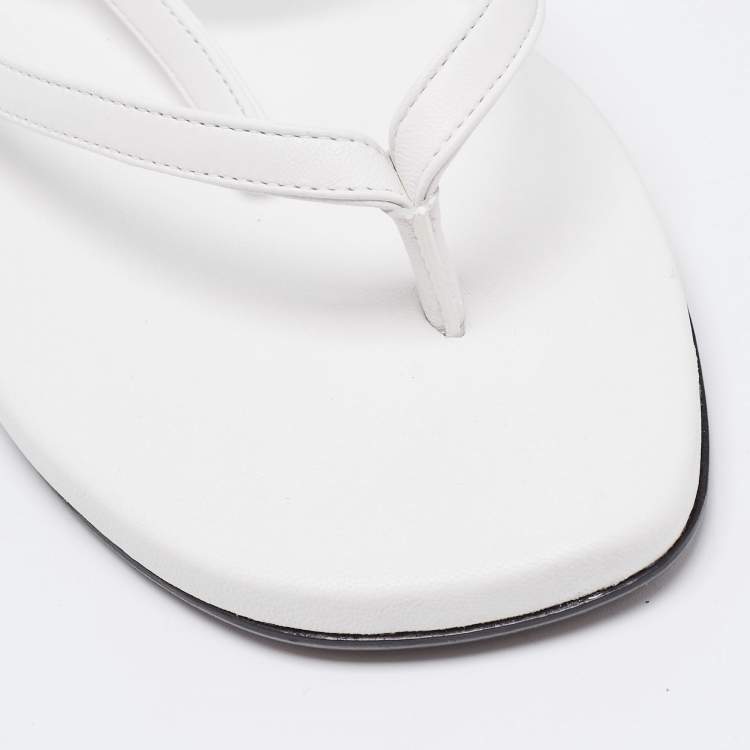 Pre Owned Off-White White Leather Ankle Strap Flats Size 40