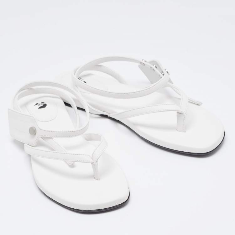Pre Owned Off-White White Leather Ankle Strap Flats Size 40