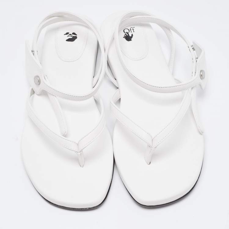 Pre Owned Off-White White Leather Ankle Strap Flats Size 40