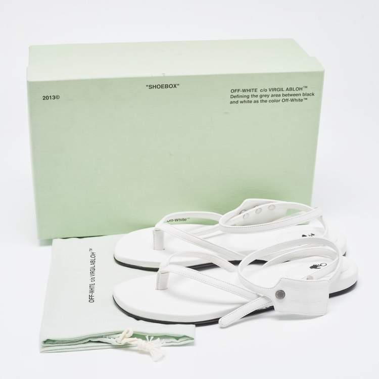 Pre Owned Off-White White Leather Ankle Strap Flats Size 40