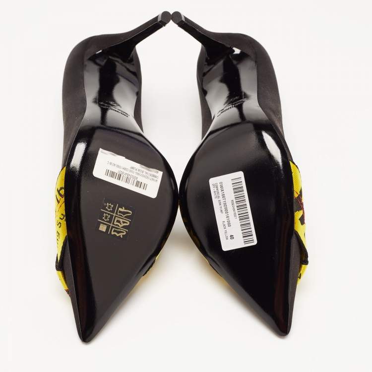 Pre Owned Off-White Black/Yellow Satin and Logo Canvas Pumps Size 40