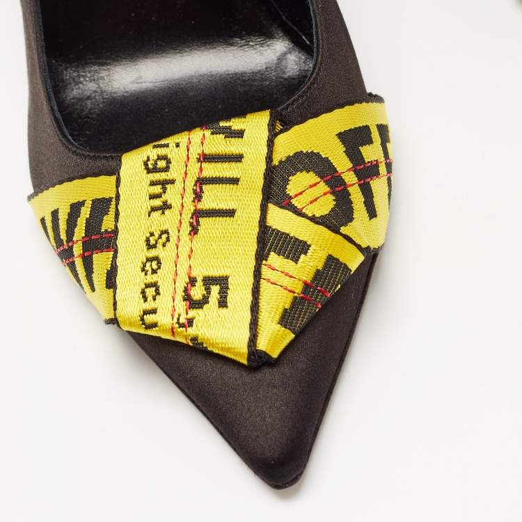 Pre Owned Off-White Black/Yellow Satin and Logo Canvas Pumps Size 40
