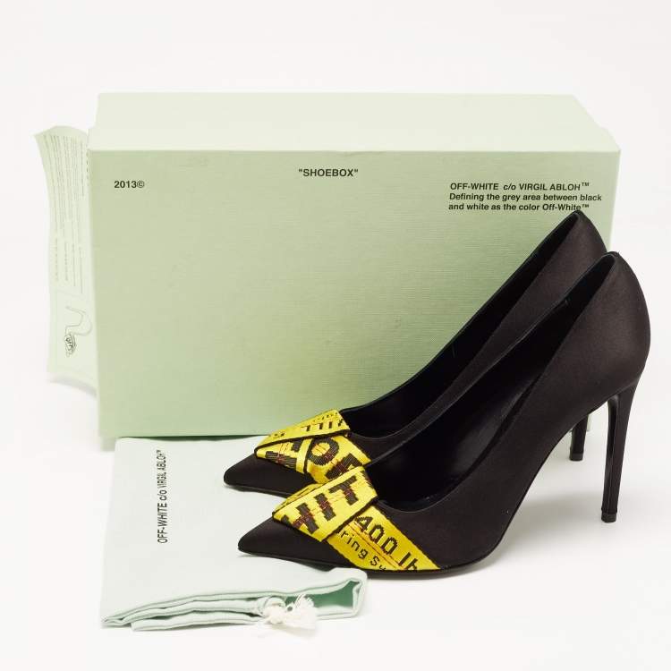 Pre Owned Off-White Black/Yellow Satin and Logo Canvas Pumps Size 40