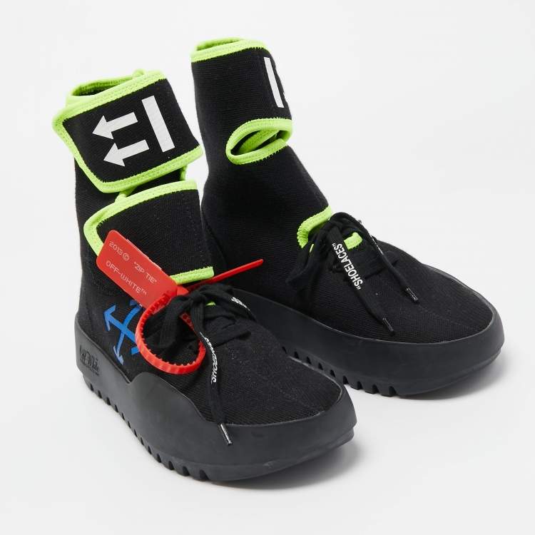 Pre Owned Off-White Black Knit Fabric Moto Wrap Sneakers Size 39