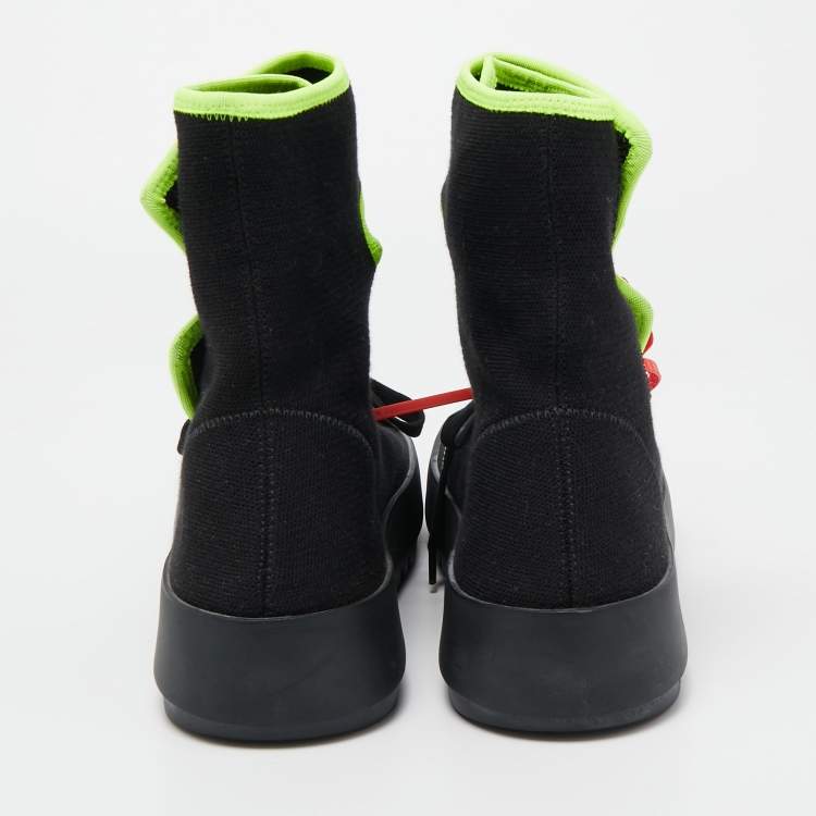Pre Owned Off-White Black Knit Fabric Moto Wrap Sneakers Size 39