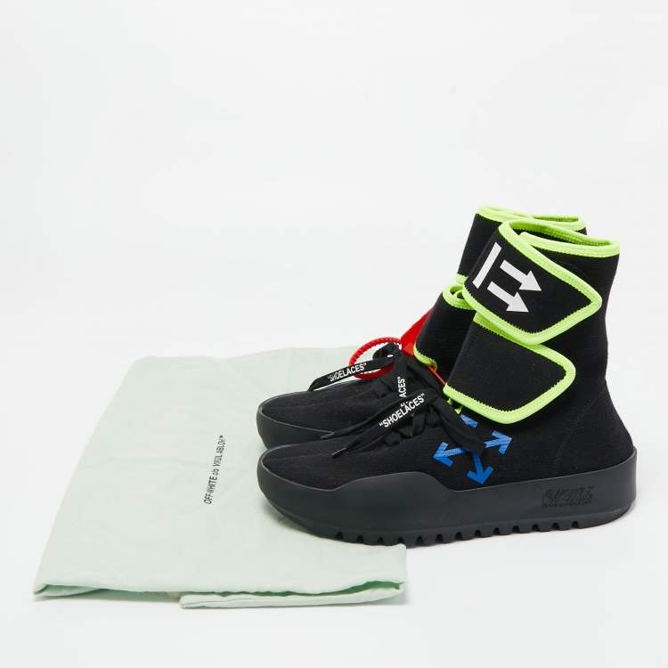 Pre Owned Off-White Black Knit Fabric Moto Wrap Sneakers Size 39