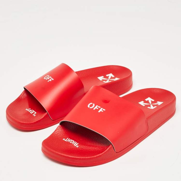 Pre Owned Off-White Red Leather Pool  Slides Size 39