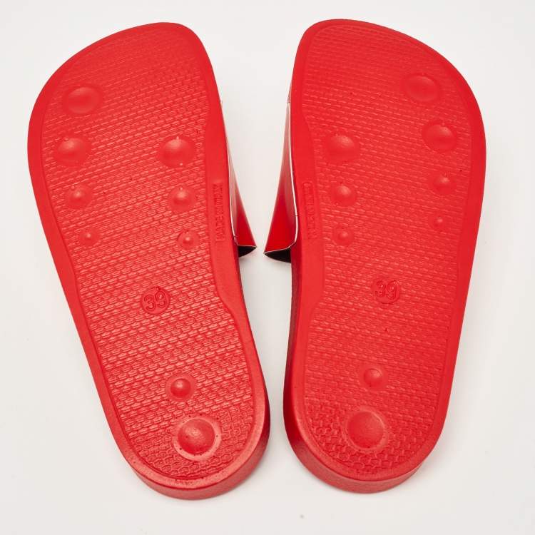 Pre Owned Off-White Red Leather Pool  Slides Size 39
