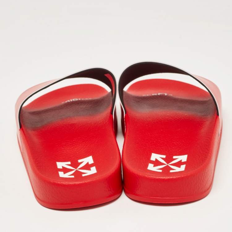 Pre Owned Off-White Red Leather Pool  Slides Size 39