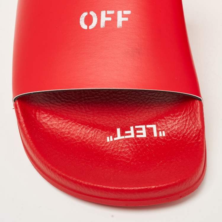 Pre Owned Off-White Red Leather Pool  Slides Size 39