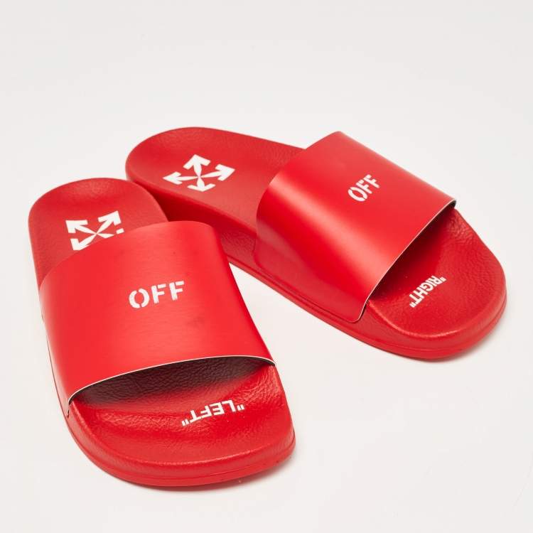 Pre Owned Off-White Red Leather Pool  Slides Size 39