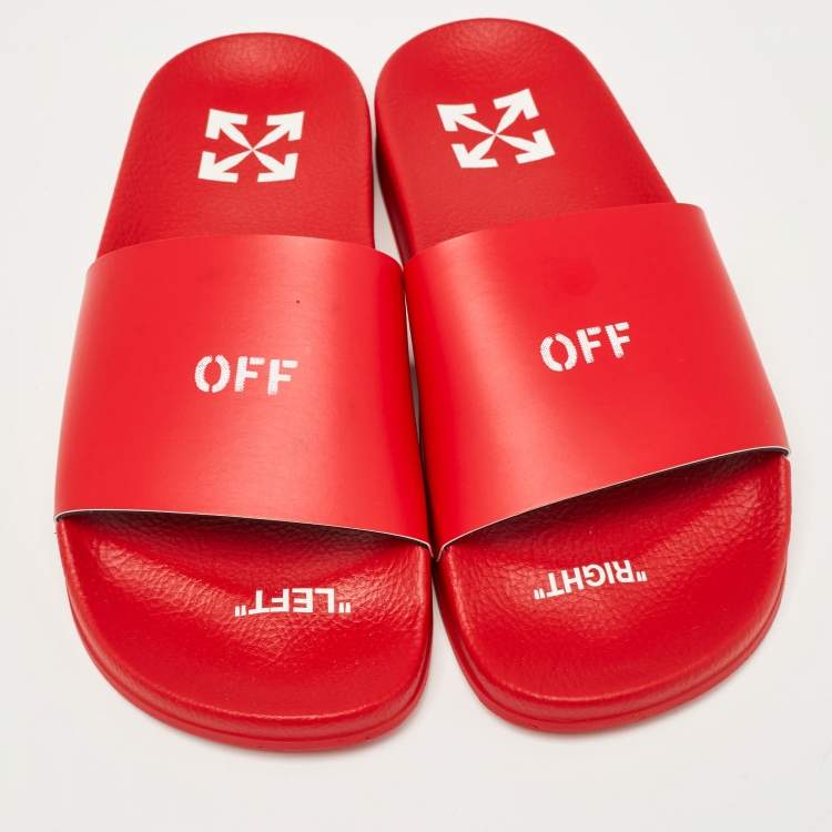 Pre Owned Off-White Red Leather Pool  Slides Size 39