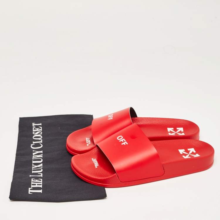 Pre Owned Off-White Red Leather Pool  Slides Size 39
