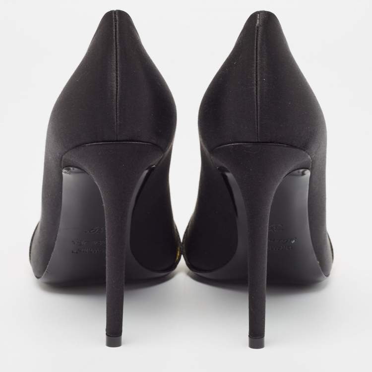 Pre Owned Off-White Black/Yellow Satin and Logo Canvas Commercial Bow Pumps Size 39