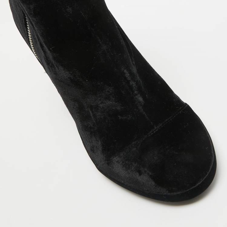 Pre Owned Off-White Black Velvet Block Heel Ankle Boots Size 39