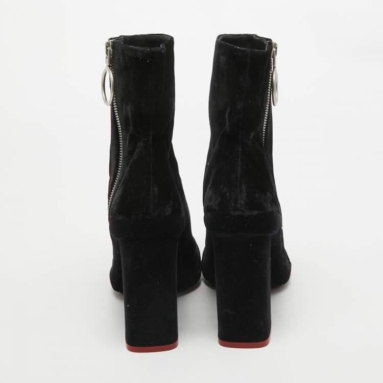 Pre Owned Off-White Black Velvet Block Heel Ankle Boots Size 39