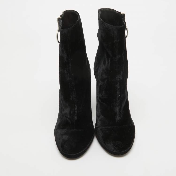 Pre Owned Off-White Black Velvet Block Heel Ankle Boots Size 39