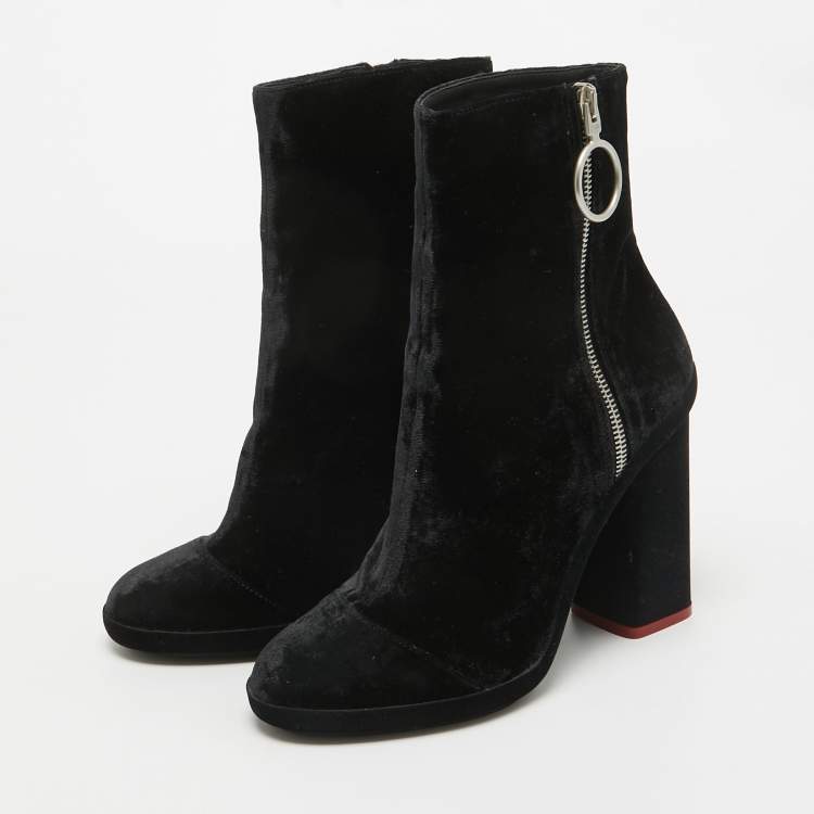 Pre Owned Off-White Black Velvet Block Heel Ankle Boots Size 39