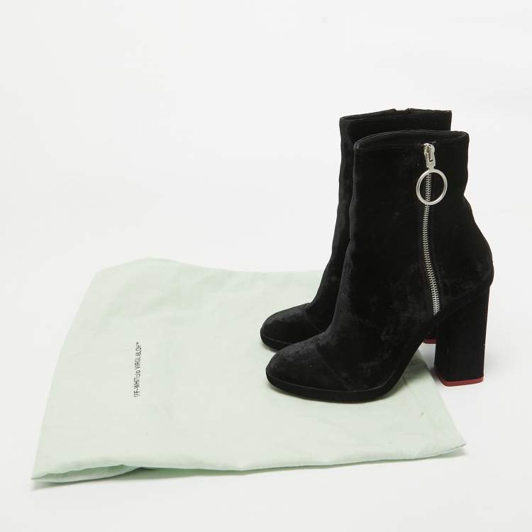Pre Owned Off-White Black Velvet Block Heel Ankle Boots Size 39