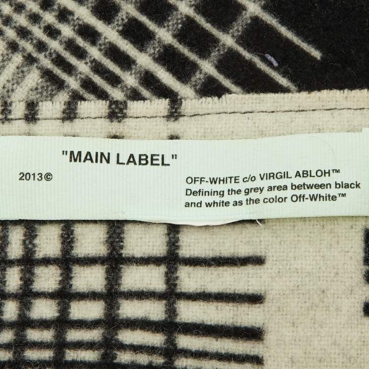 Pre Owned Off-White Black/White Wool Checkered Wool Fringed Scarf