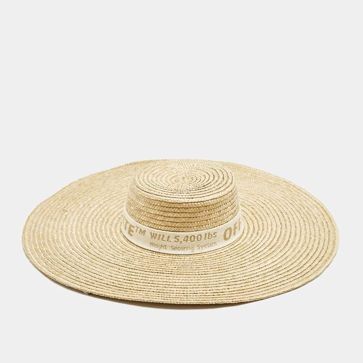 Pre Owned Off White Beige Wide-Brim Straw Panama Hat One Size