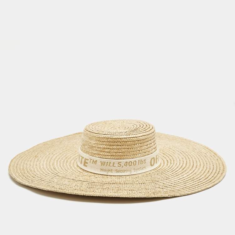Pre Owned Off White Beige Wide-Brim Straw Panama Hat One Size