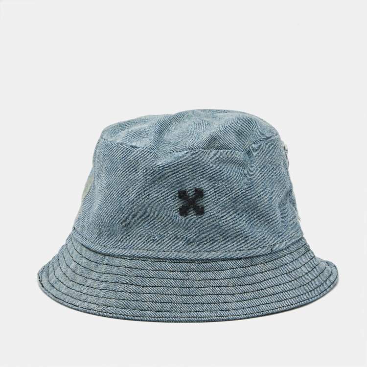 Pre Owned Off White Blue Washed Denim Bucket Hat One Size