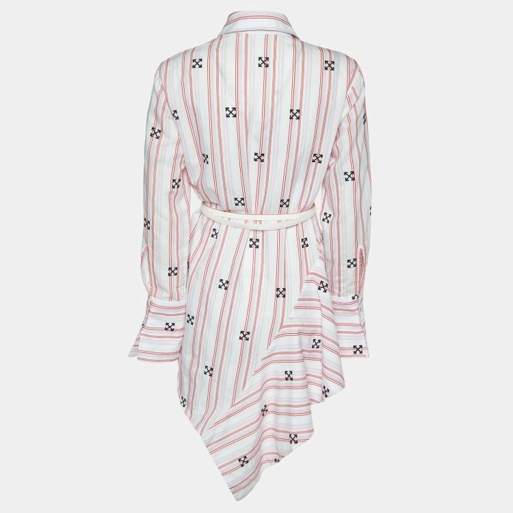 Pre Owned Off-White White Stripe & Embroidered Cotton Blend Shirt Dress S