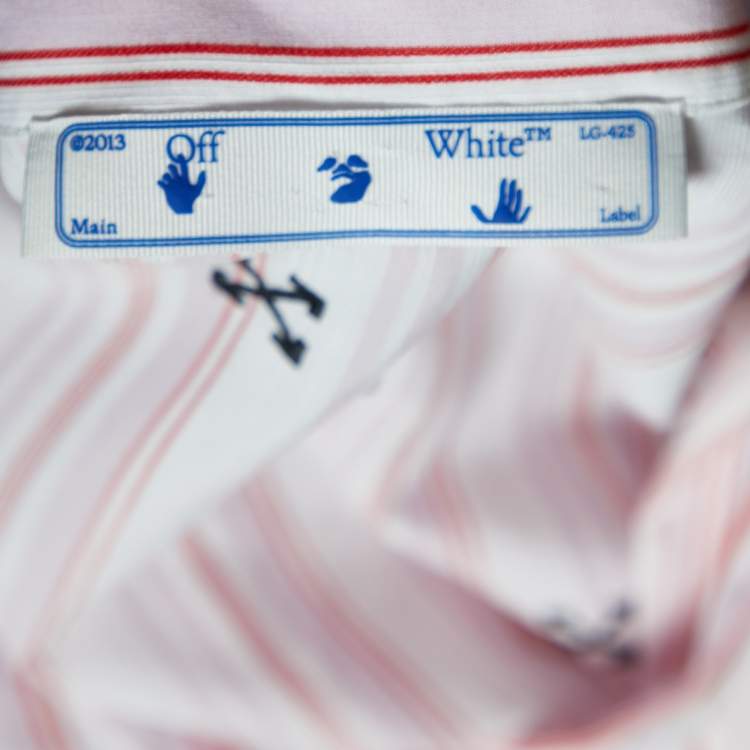 Pre Owned Off-White White Stripe & Embroidered Cotton Blend Shirt Dress S