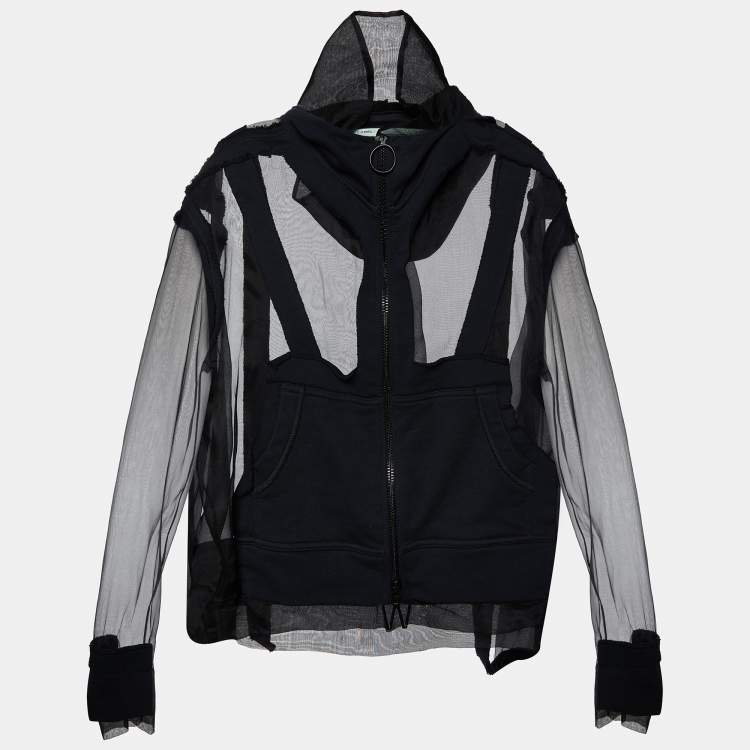 Pre Owned Off-White Black Organza & Knit Hoodie Zip-Up Jacket M