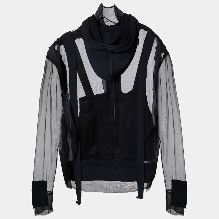 Pre Owned Off-White Black Organza & Knit Hoodie Zip-Up Jacket M