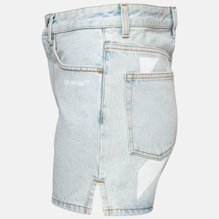 مملوكة مسبقًا Off-White Blue Denim Diag Straight Shorts S