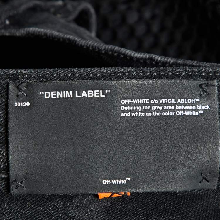 Pre Owned Off-White Black Embroidered Denim Flared Jeans XL Waist 33"