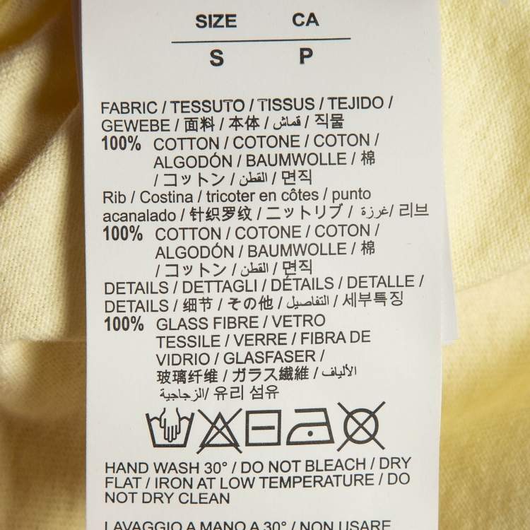 Pre Owned Off-White Yellow Cotton Crystal Logo Embellished T-Shirt S