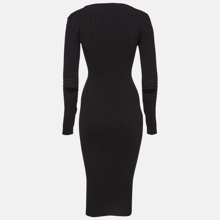 Pre Owned Off-White Logo Print Black Rib Knit Bodycon Dress M