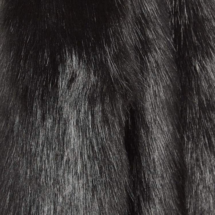 Pre Owned Off-White Black Faux Fur Front Open Overcoat M