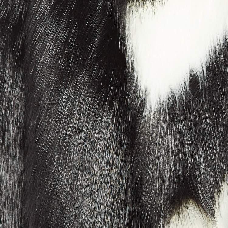 Pre Owned Off-White Black Faux Fur Front Open Overcoat M