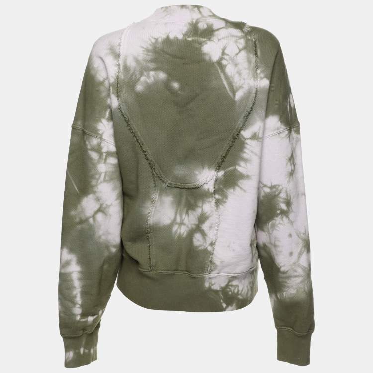 Pre Owned Off-White Green Tie Dye Cotton Knit Crew Neck Sweatshirt XS