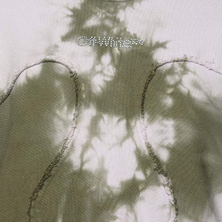 Pre Owned Off-White Green Tie Dye Cotton Knit Crew Neck Sweatshirt XS