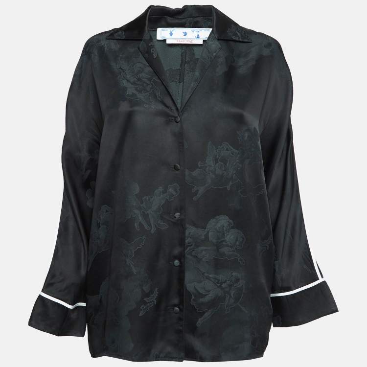مملوكة مسبقًا Off-White Seasonal Black Satin Jacquard Shirt M
