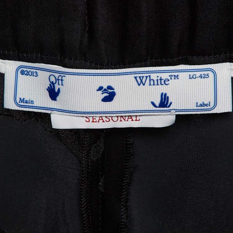 Pre Owned Off-White Seasonal Black Satin Jacquard Wide Leg Trousers M