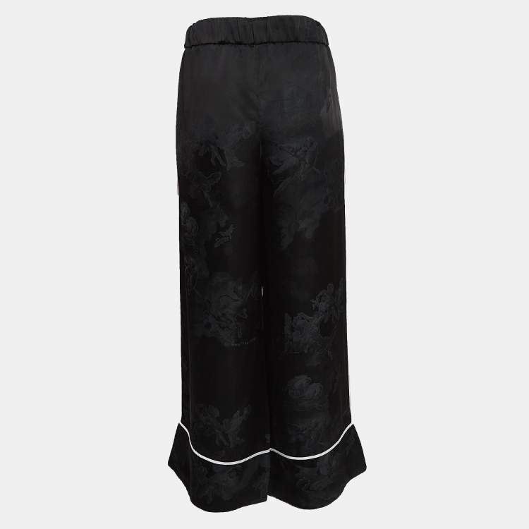 Pre Owned Off-White Seasonal Black Satin Jacquard Wide Leg Trousers M