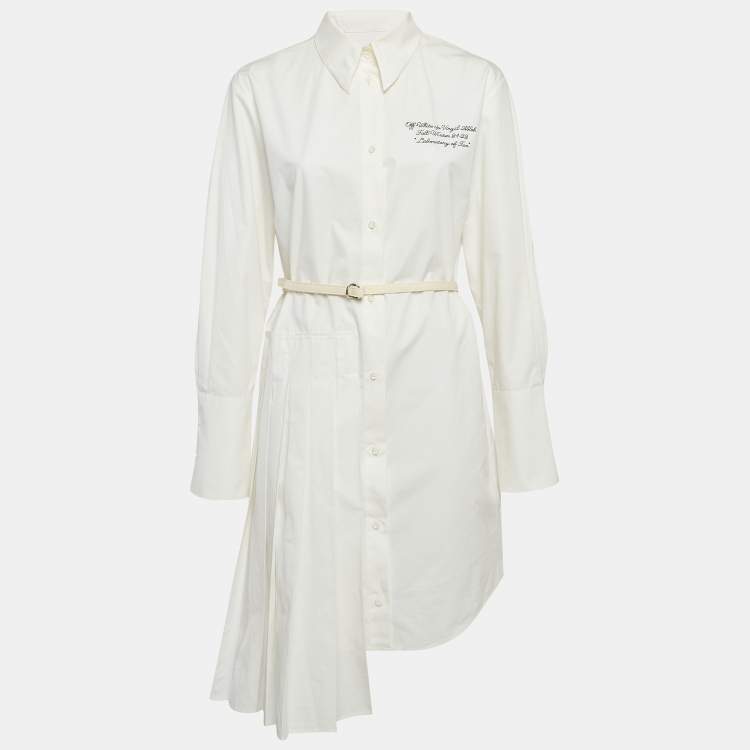Pre Owned Off-White White Cotton Pleated Button Front Short Dress M