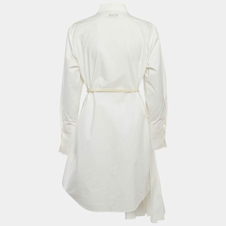 Pre Owned Off-White White Cotton Pleated Button Front Short Dress M