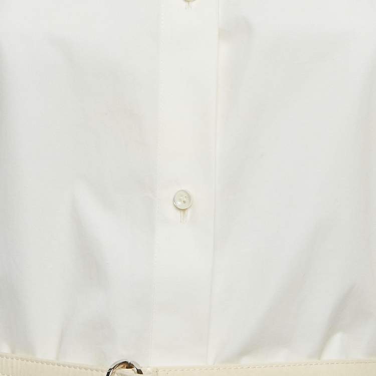 Pre Owned Off-White White Cotton Pleated Button Front Short Dress M