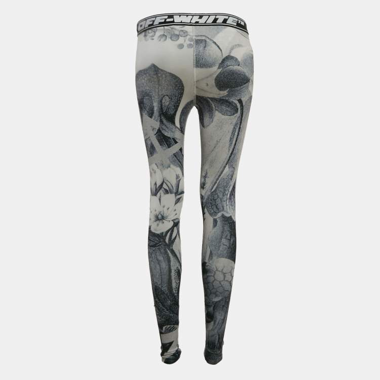 Pre Owned Off-White Grey Athleisure Botanical Print Jersey Leggings S