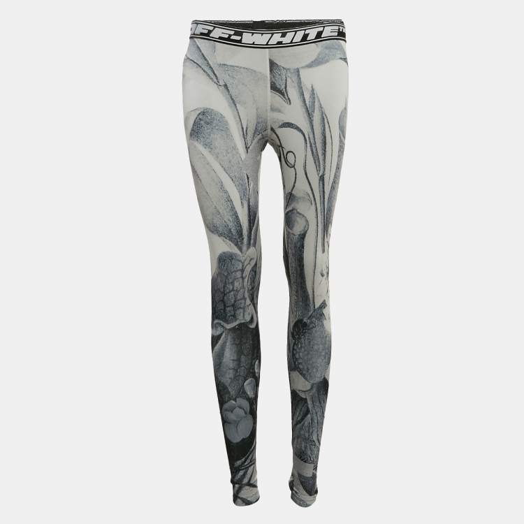 Pre Owned Off-White Grey Athleisure Botanical Print Jersey Leggings S